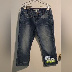 Ecko Unlimited Women's Blue Cropped Jeans with Green Accents